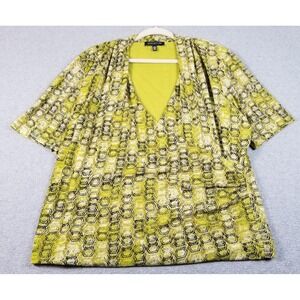 Jones New York Blouse Woman 3X Plus Geometric V-Neck Short Sleeve Wrap Top Mesh